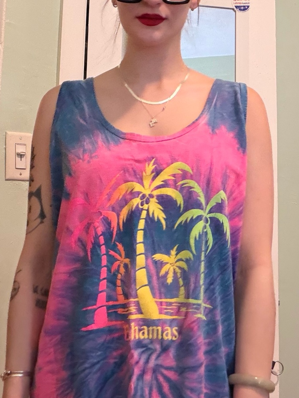Vintage Anvil Pink & Blue Tie-Dye Bahamas Palm Tank